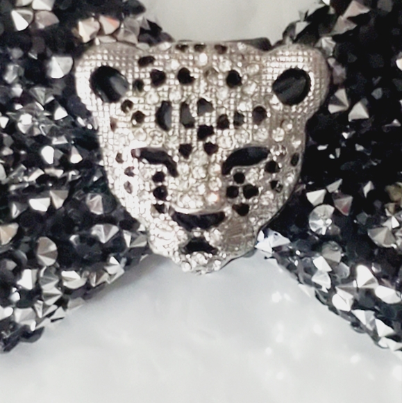 Mens blinged out leopard bowtie wedding groom black tie suit custom handmade OS - Picture 3 of 12